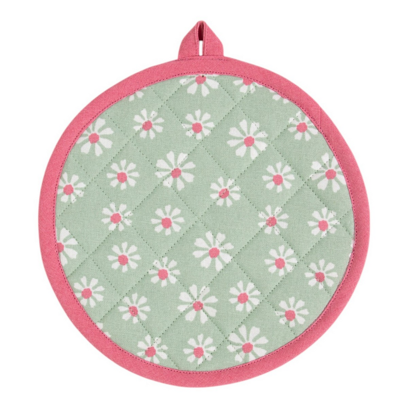 Linen and more lm pannenlap rond20cm - daisy flowers groen