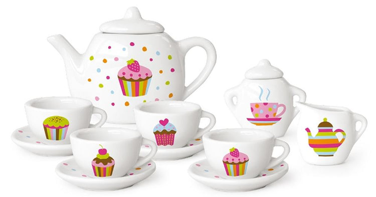 Simplemente para niños simplemente para cupcake de té de porcelana con maletín