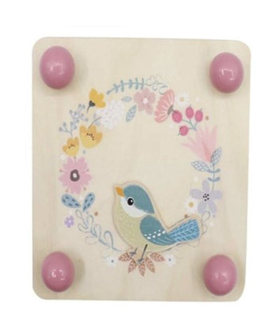 Pájaro prensador de flores de madera. 3+