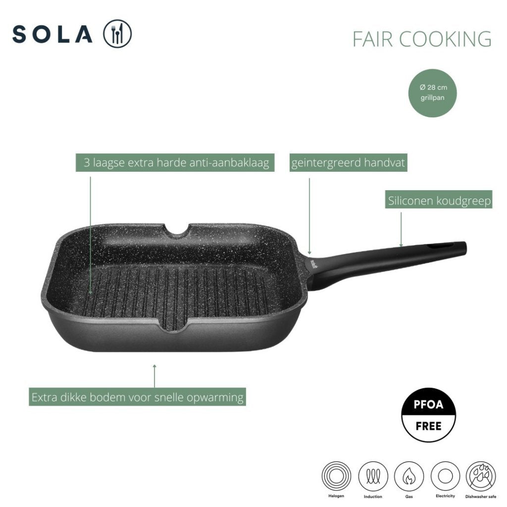 Sola Sola Fair Cooking Grillpan 28x28 cm Zwart