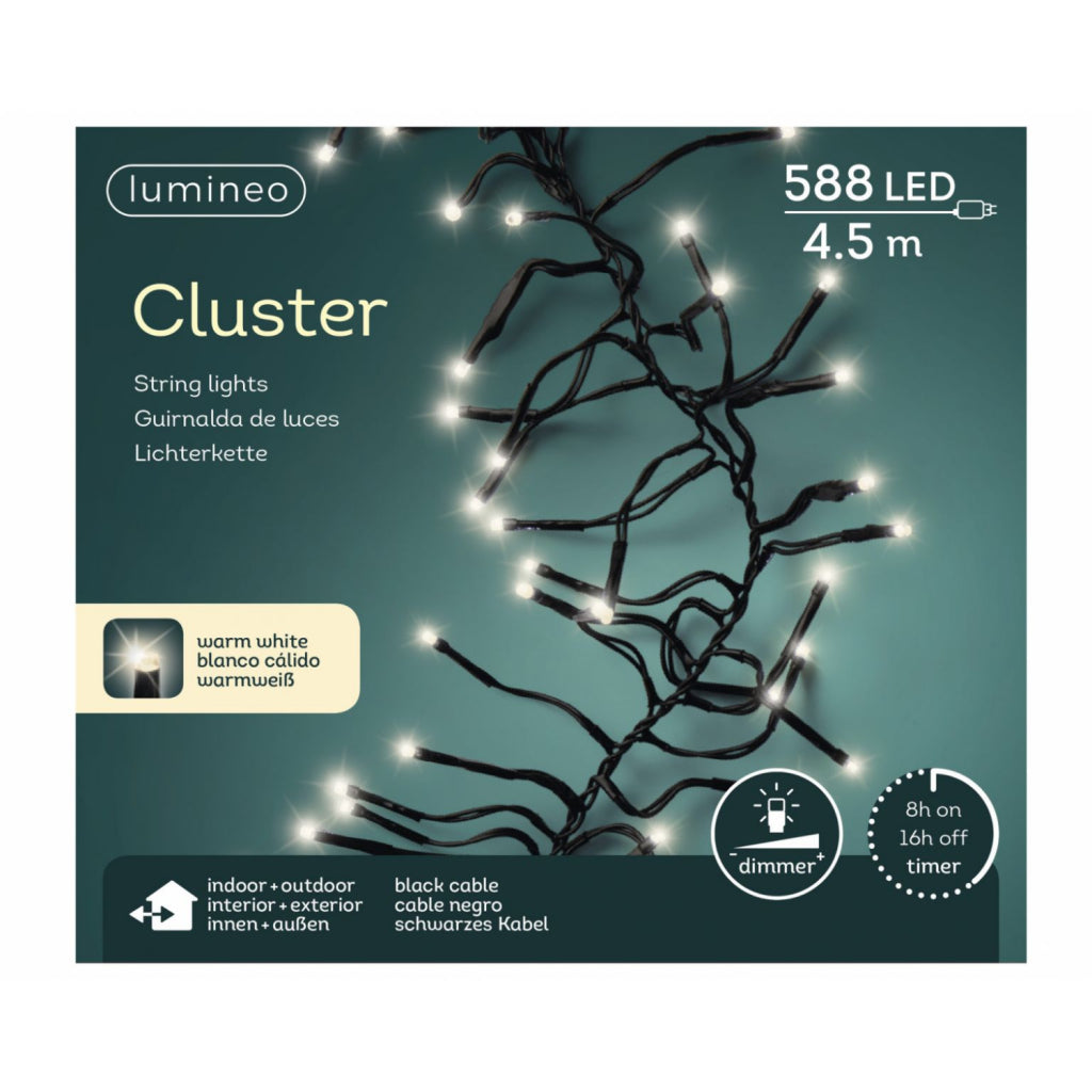 Lumineo lumineo cluster in cavo di illuminazione a led esterno 588 luci da 450 cm bianco caldo