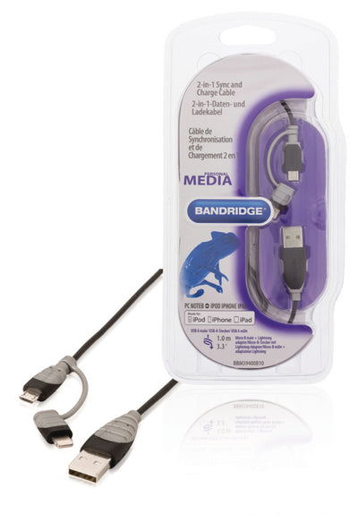 Bandridge Bandridge BBM39400B10 Dati 2 in 1 e cavo di ricarica USB Micro-B Maschio + LightningAdapter un maschio 1,00 m nero