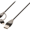 Bandridge bbm39400b10 2-in-1 data en oplaadkabel usb micro-b male + lightningadapter - a male 1.00 m zwart