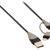 Bandridge bbm39400b10 2-in-1 data en oplaadkabel usb micro-b male + lightningadapter - a male 1.00 m zwart