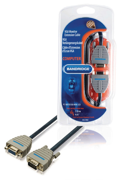 Bandridge Bandridge BCL1002 Vga Verlengkabel Vga Male Vga Female 15-pins 2.00 M Blauw