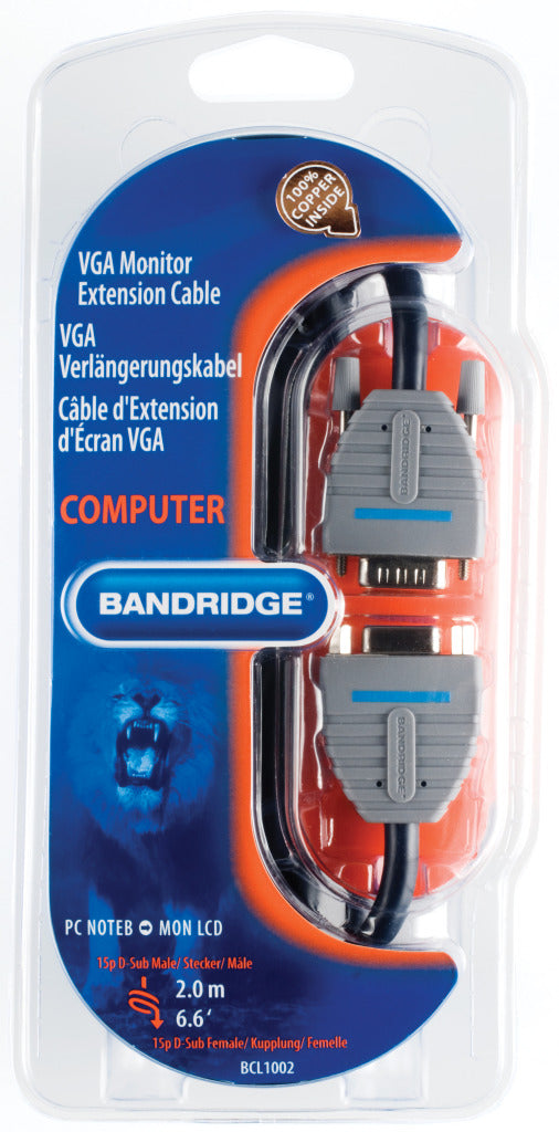 Bandridge Bandridge Bcl1002 VGA Cavo di estensione VGA VGA femmina 15 pin 2,00 m blu