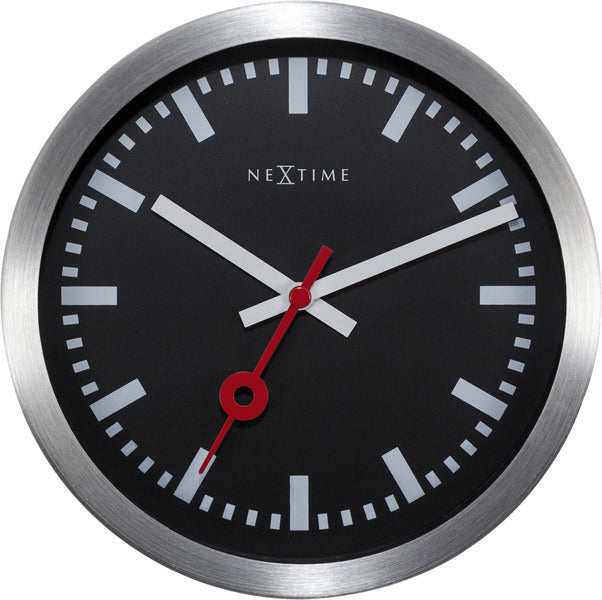 Nextime Nextime NE-3998STWW Wall Clock 'Station' Ø19 cm, in alluminio spazzolato nero