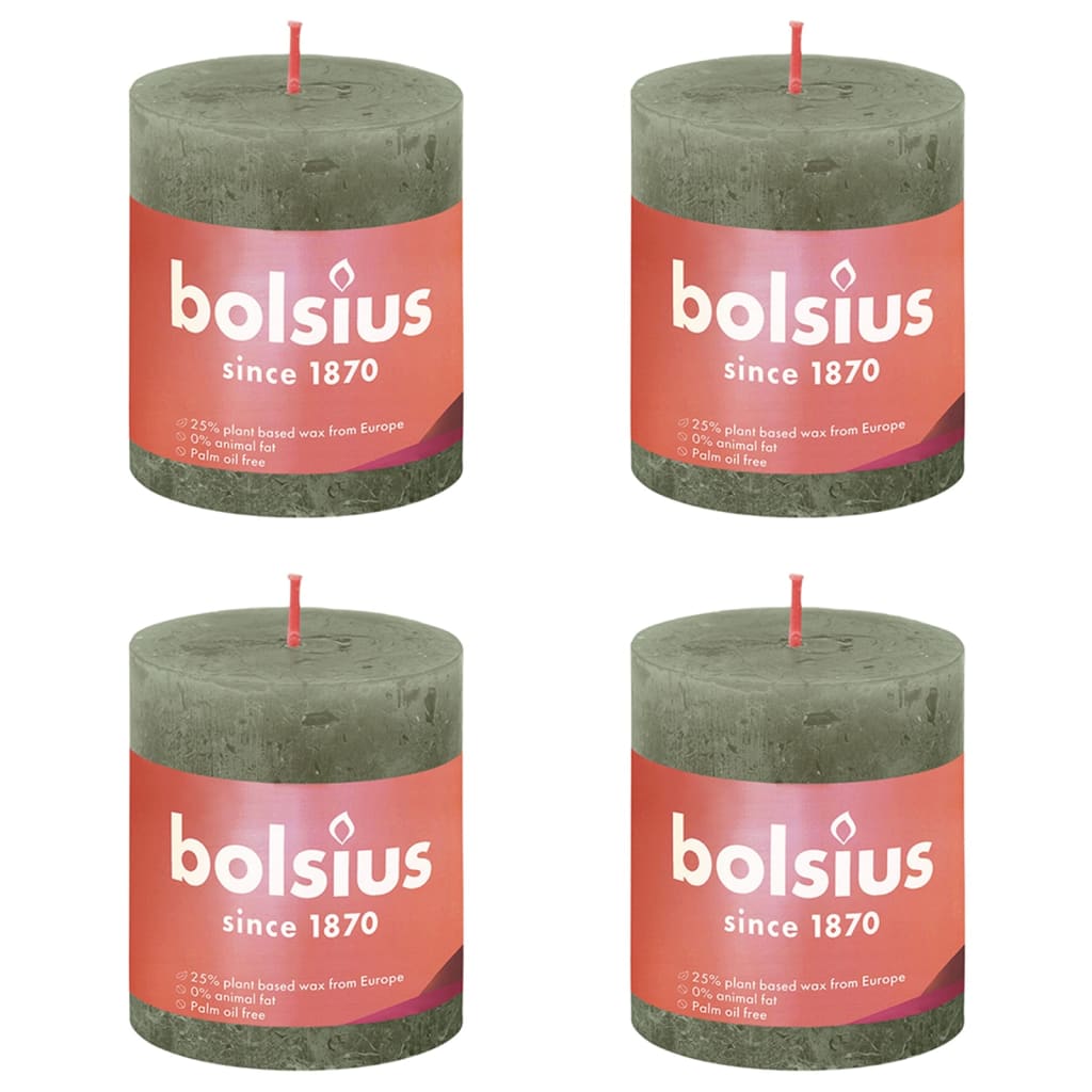Bolsius Bolsius Stollen Shine 4 st rústico 80x68 mm de color oliva fresca