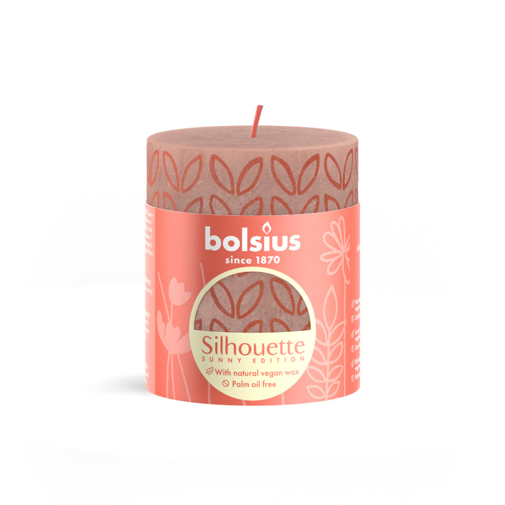 Bolsius Bolsius Silhouette Stub Candle Misty Pink con stampa 8x6,8 cm