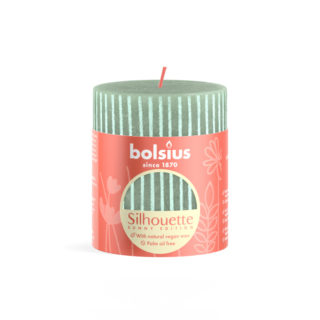 Bolsius Bolsius Stub Candle Silhouette Jadegroen con stampa 8x6,8 cm