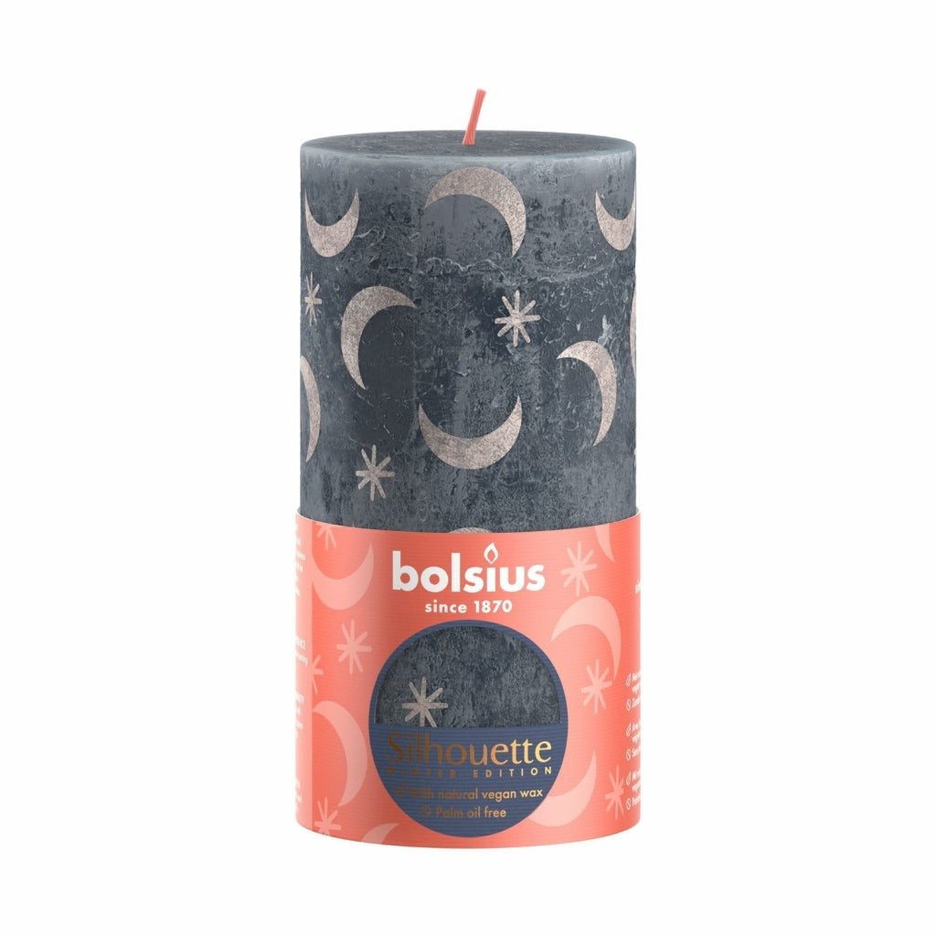 Bolsius silhouette stompkaars met print 13x6.8 cm leisteenblauw