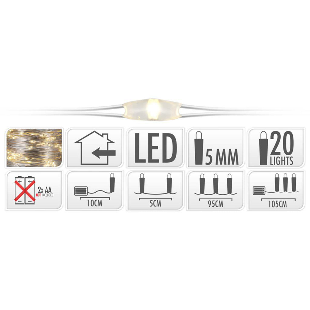 S.I.A. S.I.A. Silverage Fili luci natalizie sulla batteria 95 cm 20 luci a LED