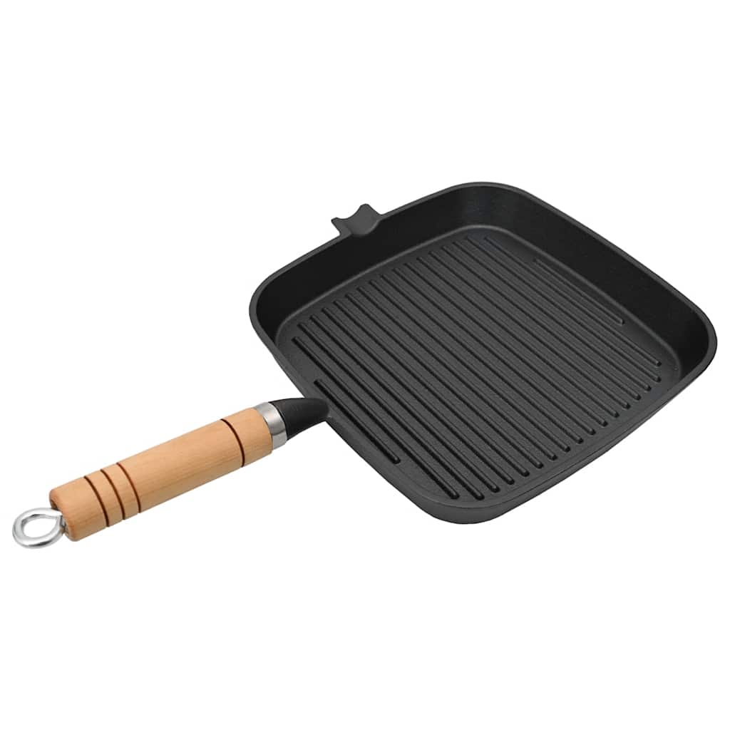 Vidaxl Grill Pan con mango de madera de hierro fundido de 20x20 cm