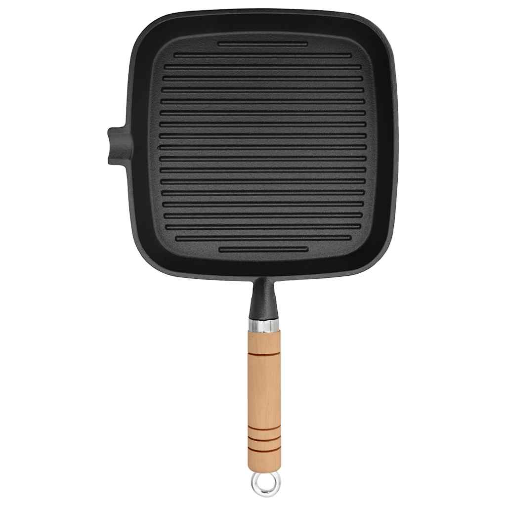 Vidaxl Grill Pan con mango de madera de hierro fundido de 20x20 cm