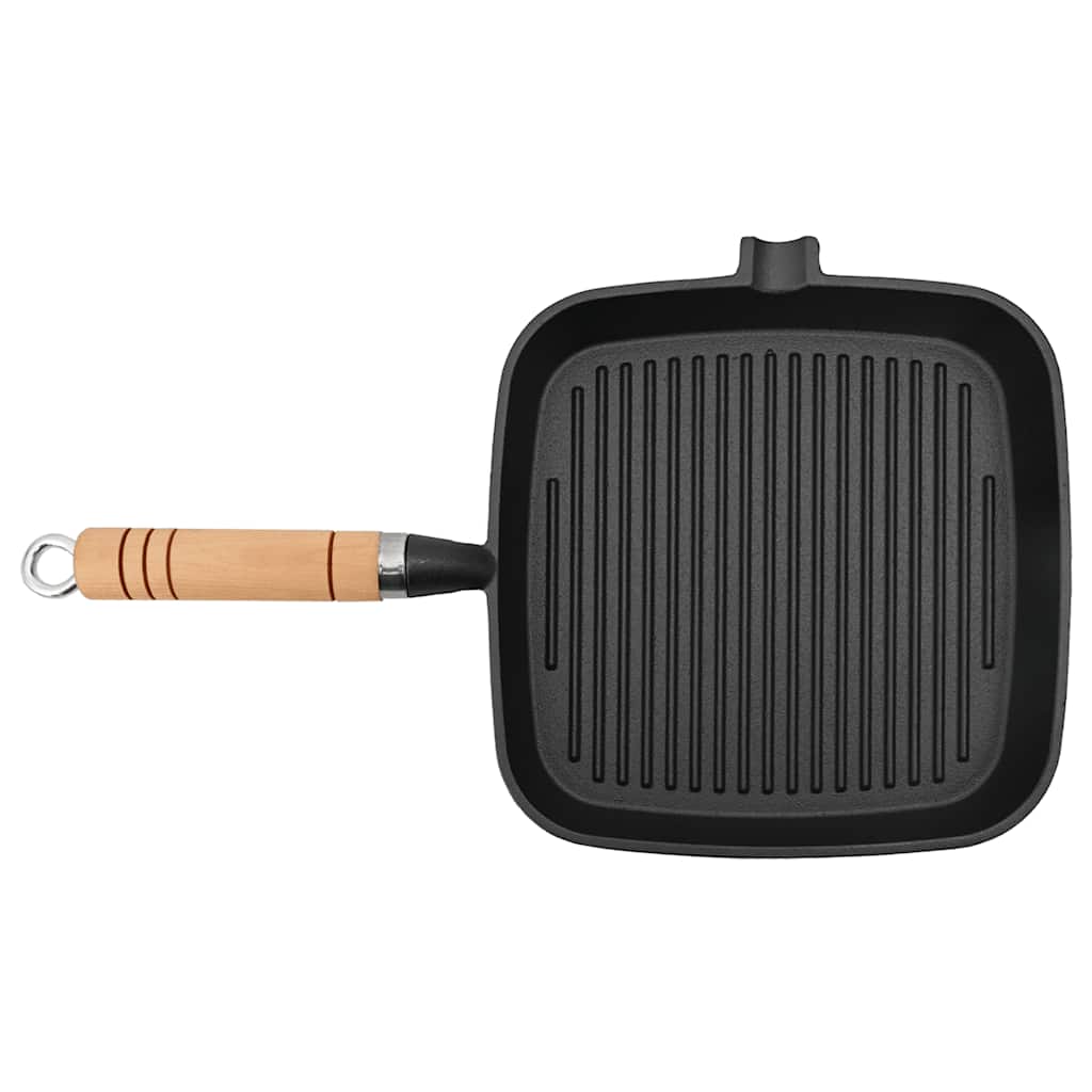 Vidaxl Grill Pan con mango de madera de hierro fundido de 20x20 cm