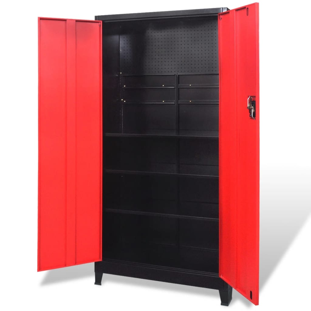 Gabinete de herramientas Vidaxl con 2 puertas 90x40x180 cm de acero negro y rojo