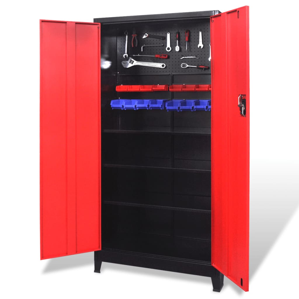 Gabinete de herramientas Vidaxl con 2 puertas 90x40x180 cm de acero negro y rojo