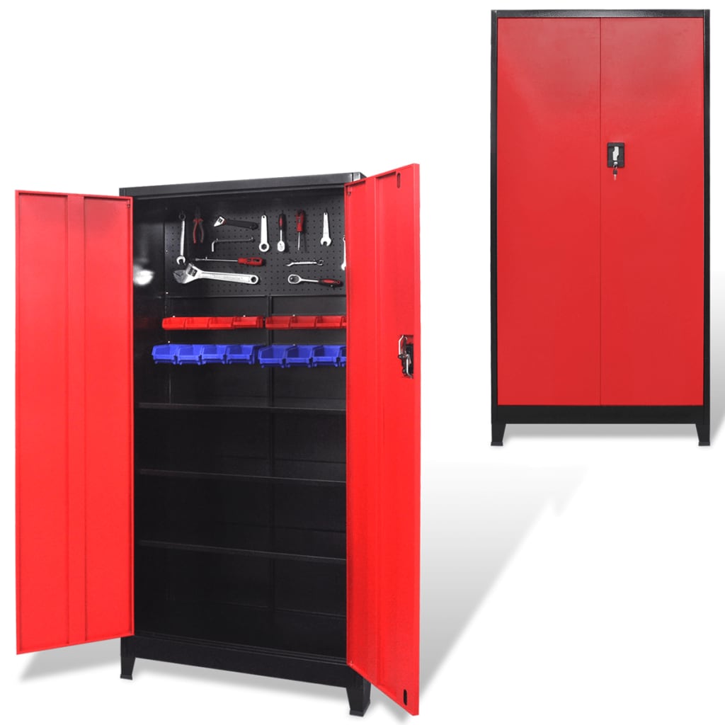 Gabinete de herramientas Vidaxl con 2 puertas 90x40x180 cm de acero negro y rojo
