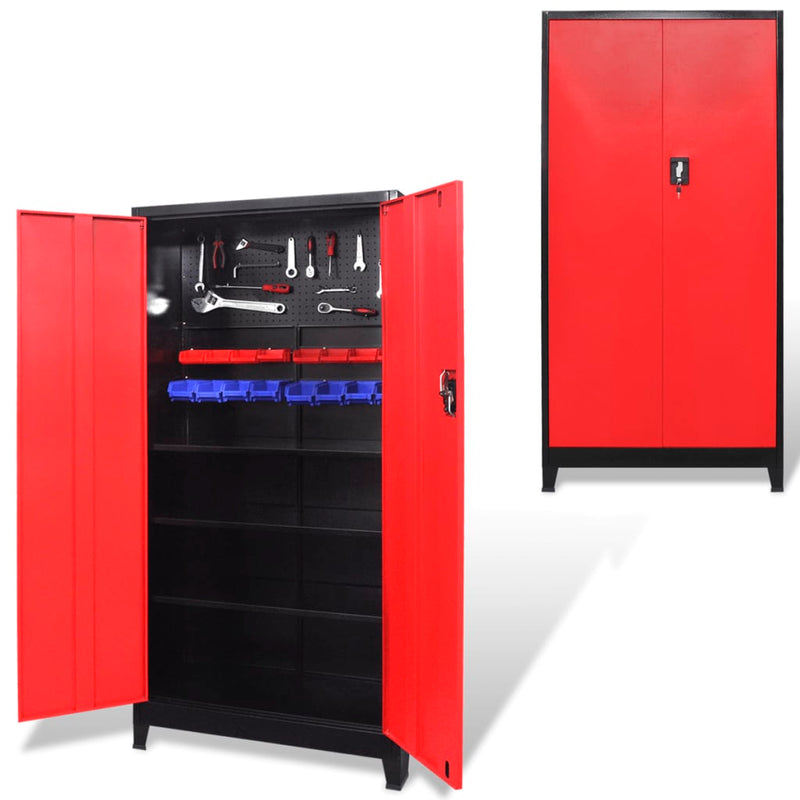 Gabinete de herramientas Vidaxl con 2 puertas 90x40x180 cm de acero negro y rojo