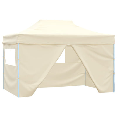 Pop-up della tenda pieghevole Vidaxl con 4 pareti laterali 3x4,5 m Crema bianca