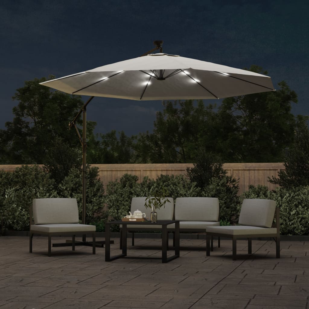 Parasol flotante de Vidaxl con iluminación LED y poste de metal de 300 cm de arena