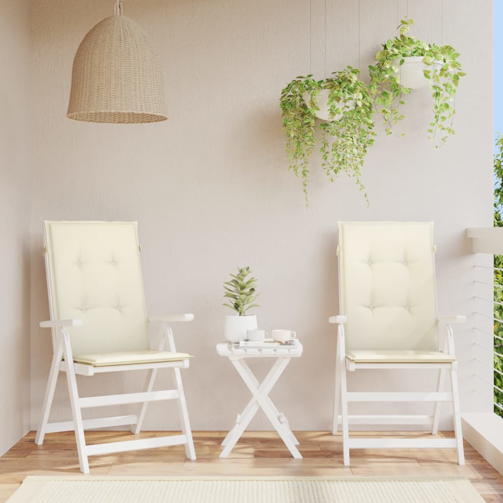 Cojines de silla de jardín de Vidaxl 6 st alto trasero 120x50x3 cm de crema de tela -colocada