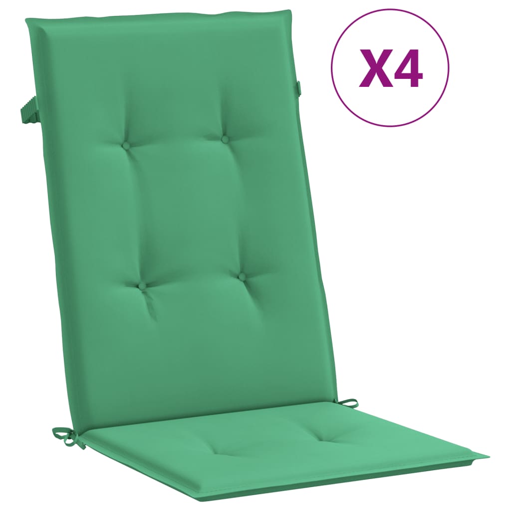 Cojines de silla de jardín de Vidaxl 4 st alto trasero 120x50x3 cm de tela verde