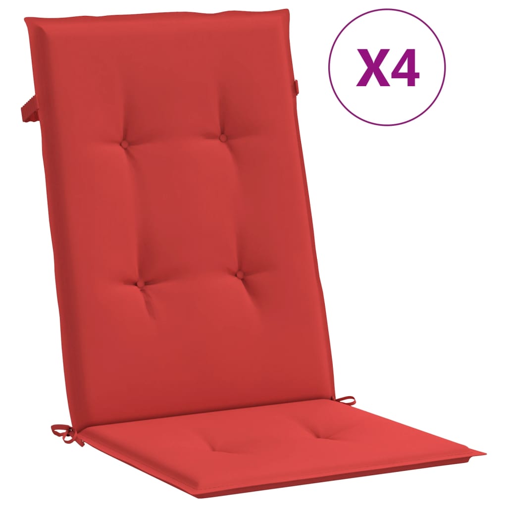 Cojines de silla de jardín de Vidaxl 4 st alto trasero 120x50x3 cm tela roja