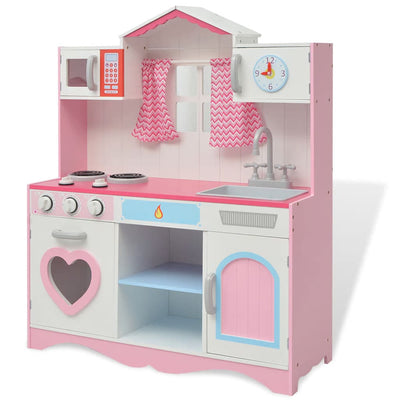 Vidaxl Toy Kitchen Rosa e bianco 82x30x100 cm Legno