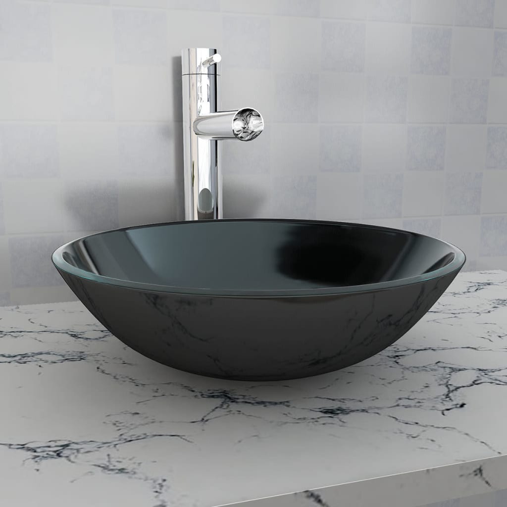 Vidaxl Washbasin Glass indurito 42 cm nero