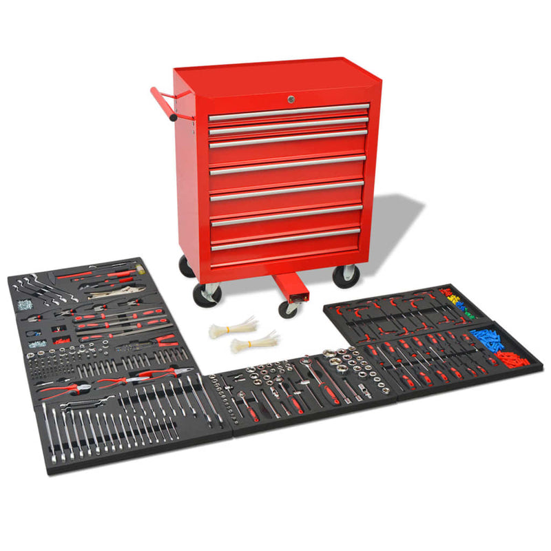 Vidaxl Tool Trolley con 1125 herramientas de acero rojo