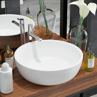 Vidaxl Washbasin redondo blanco 42x12 cm cerámica