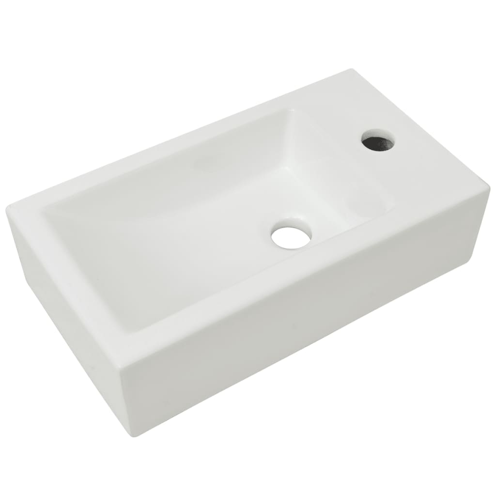 Washbasin Vidaxl con agujero de grúa rectangular blanco 46x25.5x12 cm cerámica