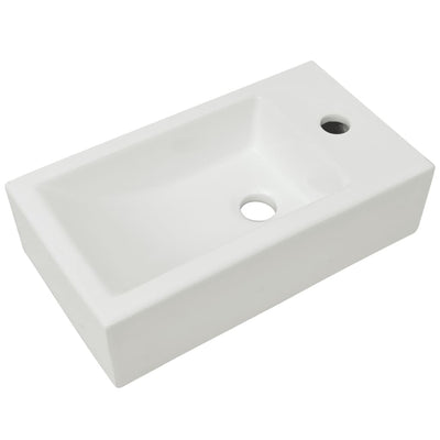 Washbasin Vidaxl con agujero de grúa rectangular blanco 46x25.5x12 cm cerámica