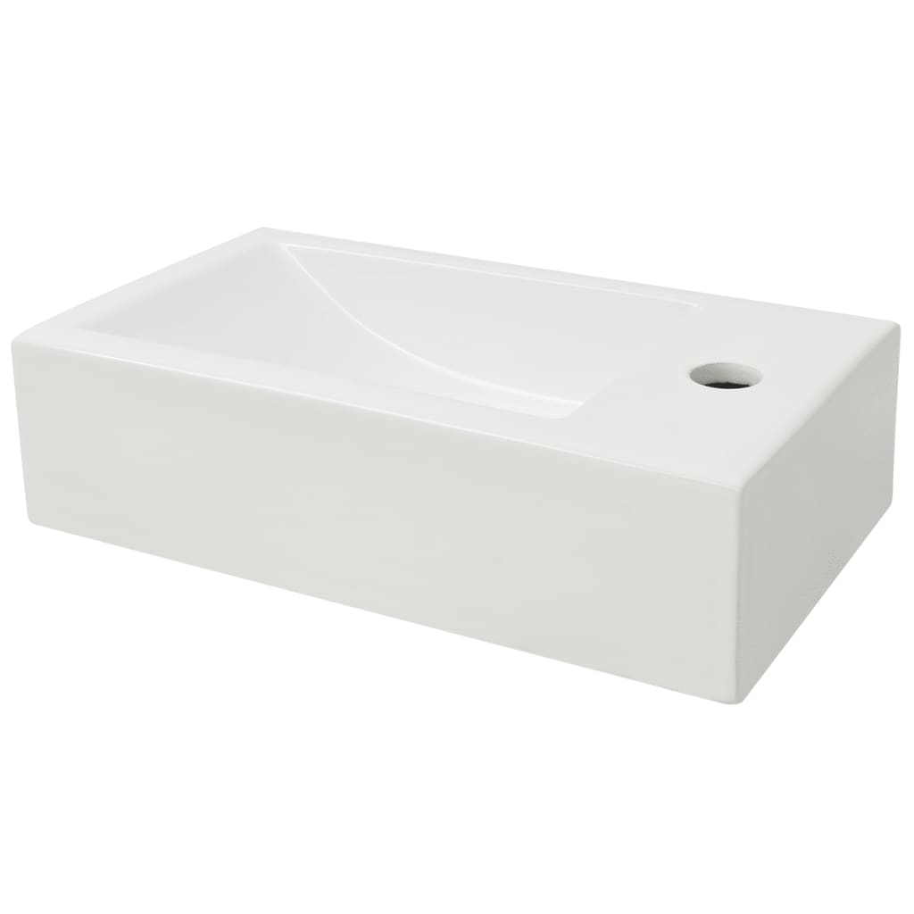 Washbasin Vidaxl con agujero de grúa rectangular blanco 46x25.5x12 cm cerámica
