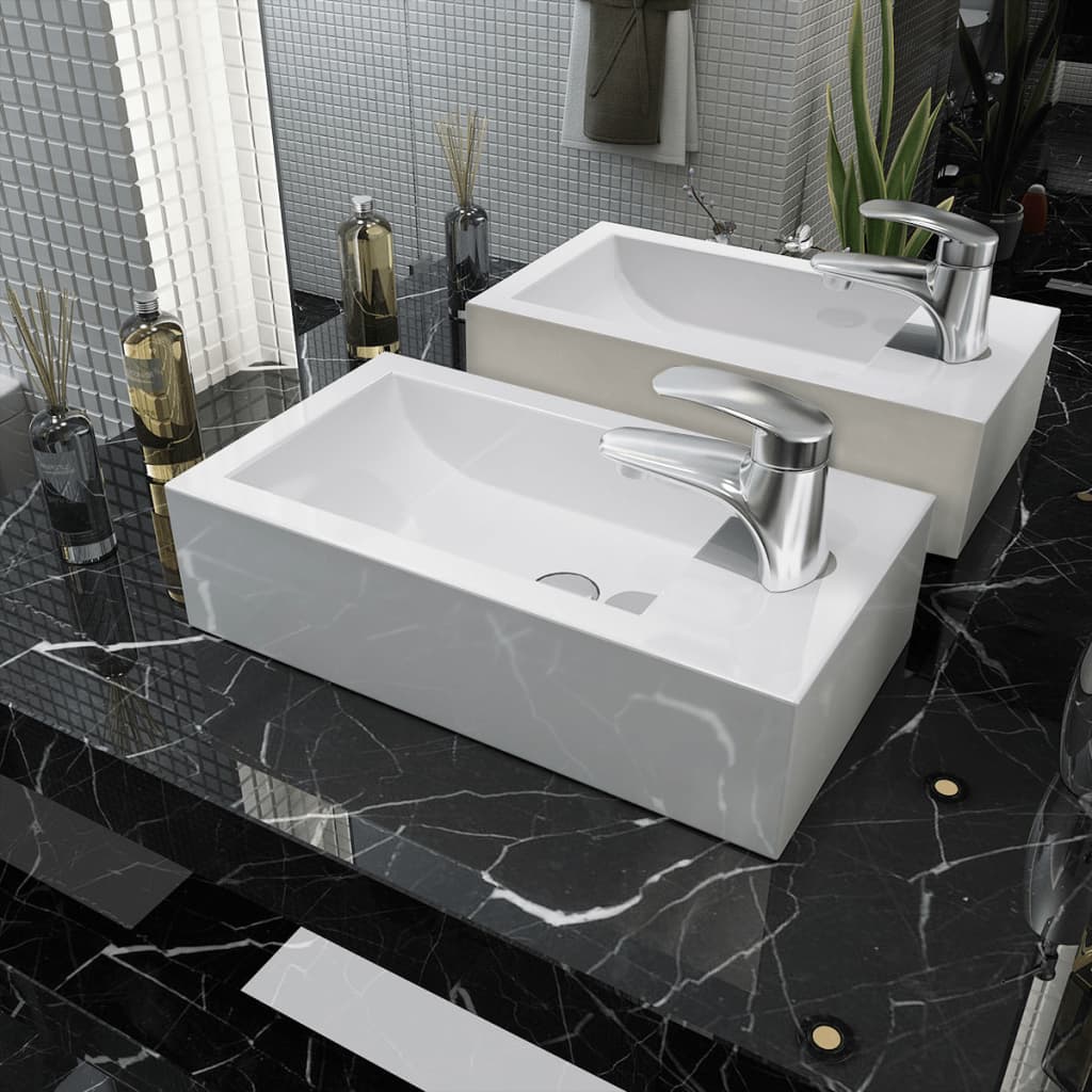 Washbasin Vidaxl con agujero de grúa rectangular blanco 46x25.5x12 cm cerámica