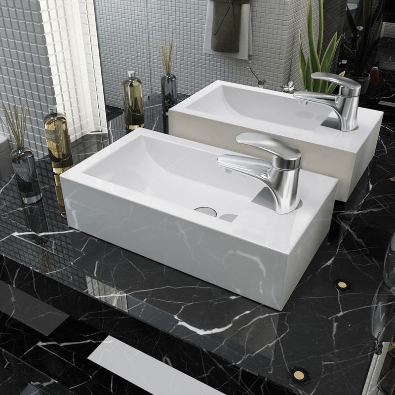 Washbasin Vidaxl con agujero de grúa rectangular blanco 46x25.5x12 cm cerámica