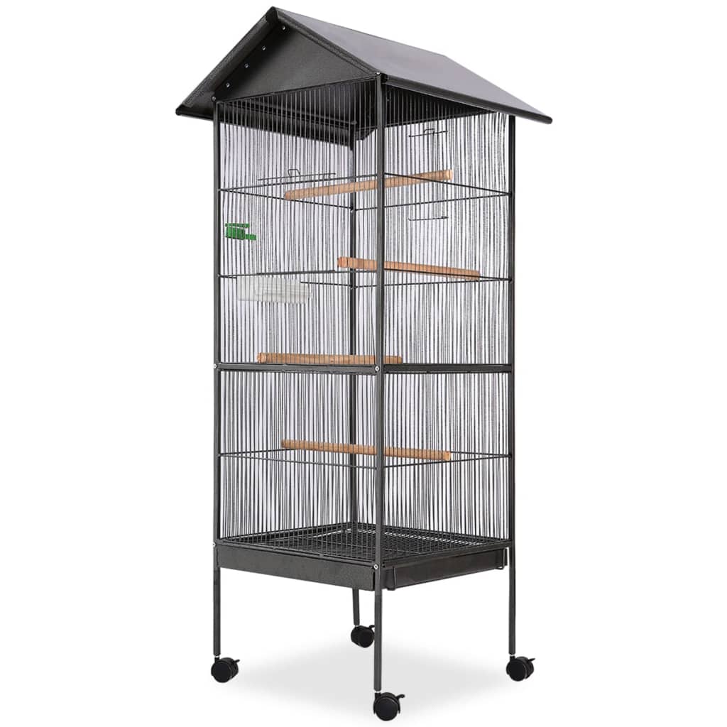 Vidaxl Bird Cage con techo de acero negro 66x66x155 cm