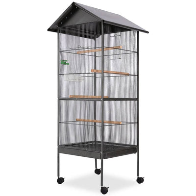 Vidaxl Bird Gage con tetto in acciaio nero 66x66x155 cm