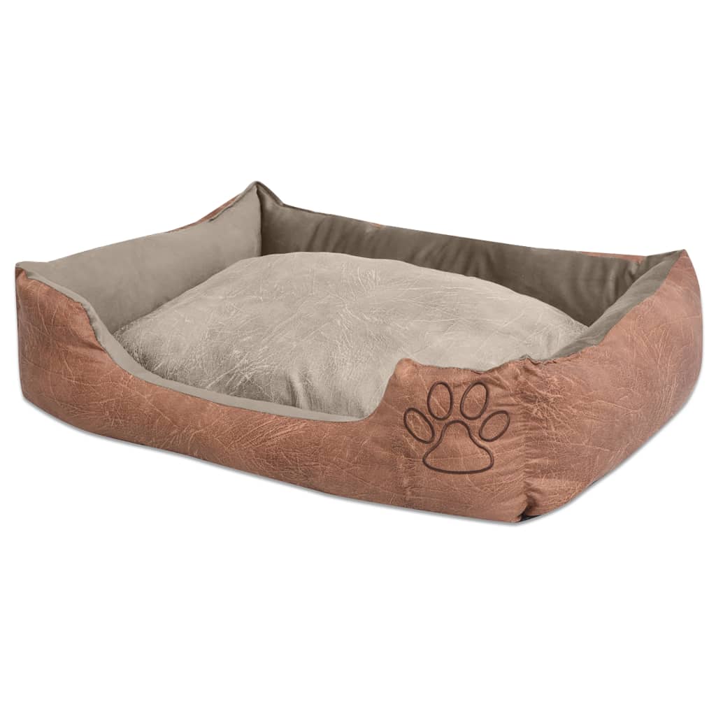 Vidaxl almohada de cama para perros PU arte talla de cuero xxl beige