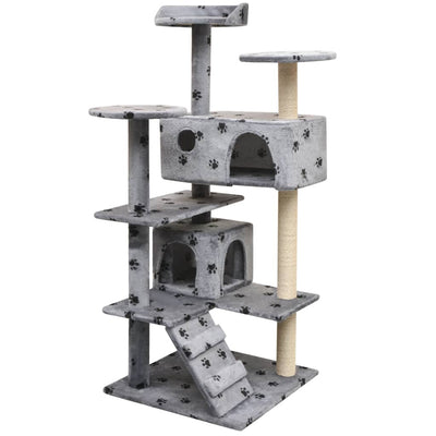 Tiragraffi per gatti Vidaxl con tiragraffi in sisal 125 cm impronte di zampe grigie