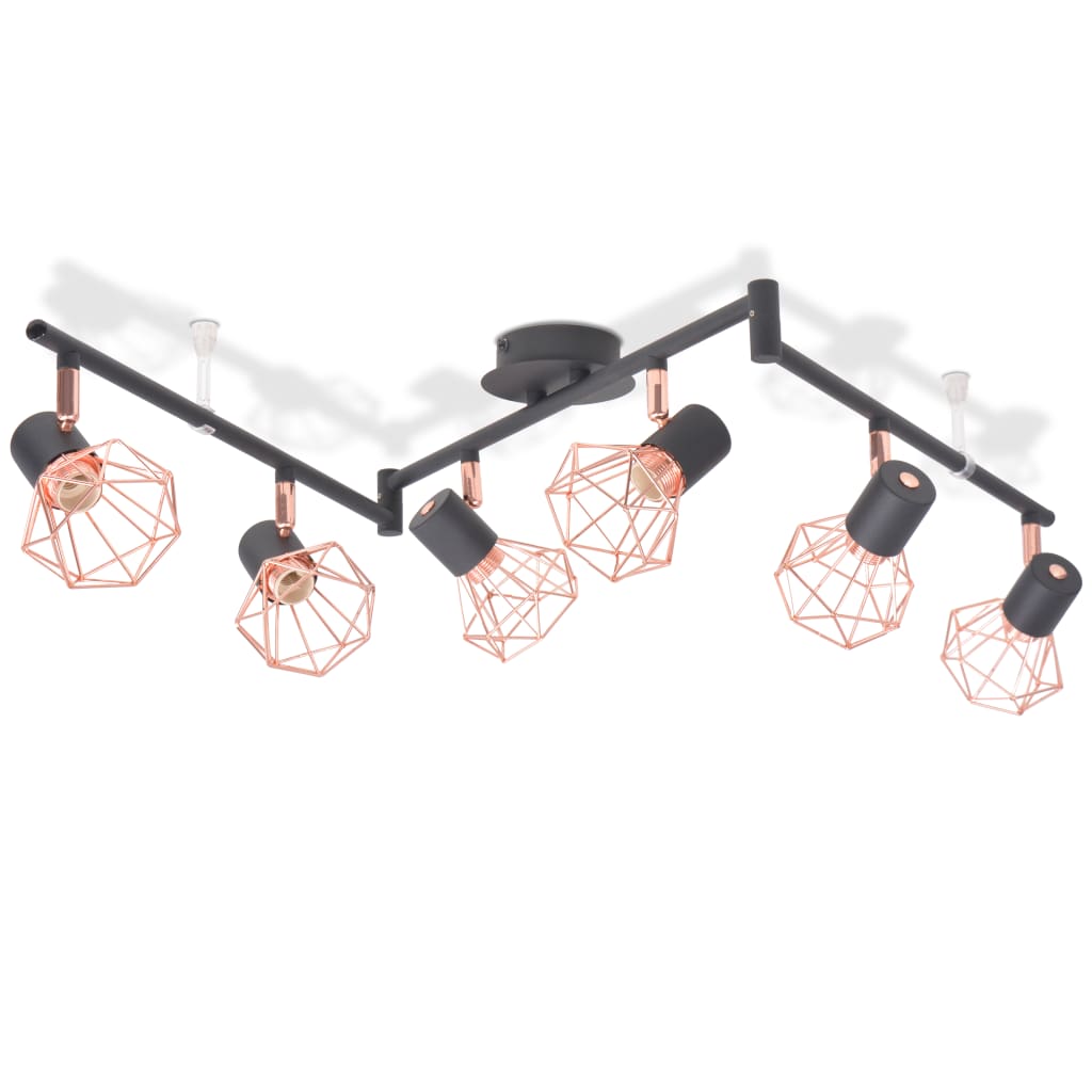 Lampada a soffitto Vidaxl con 6 faretti e14 neri e rame