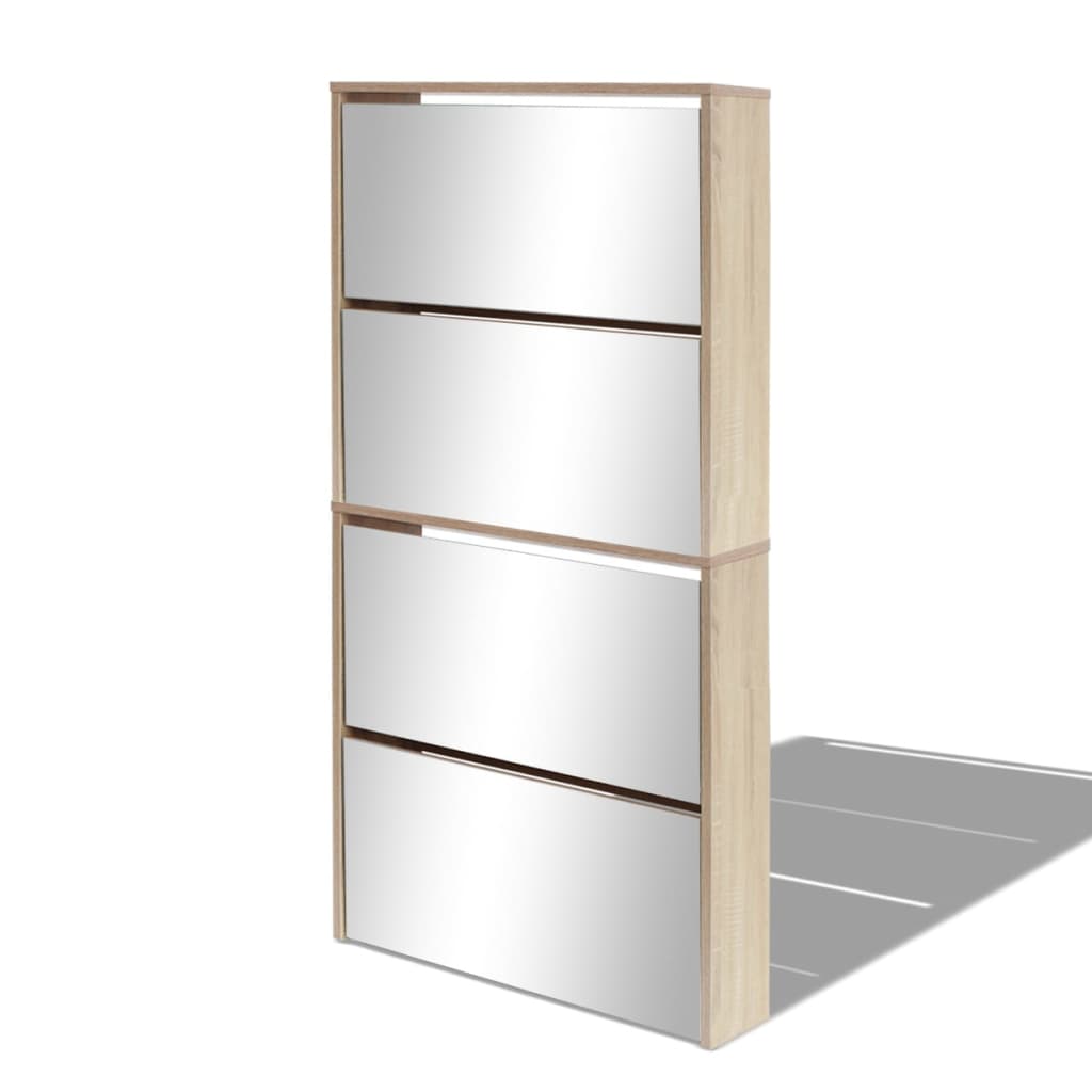 Gabinete de zapatos Vidaxl con 4 espejos 63x17x134 cm de roble