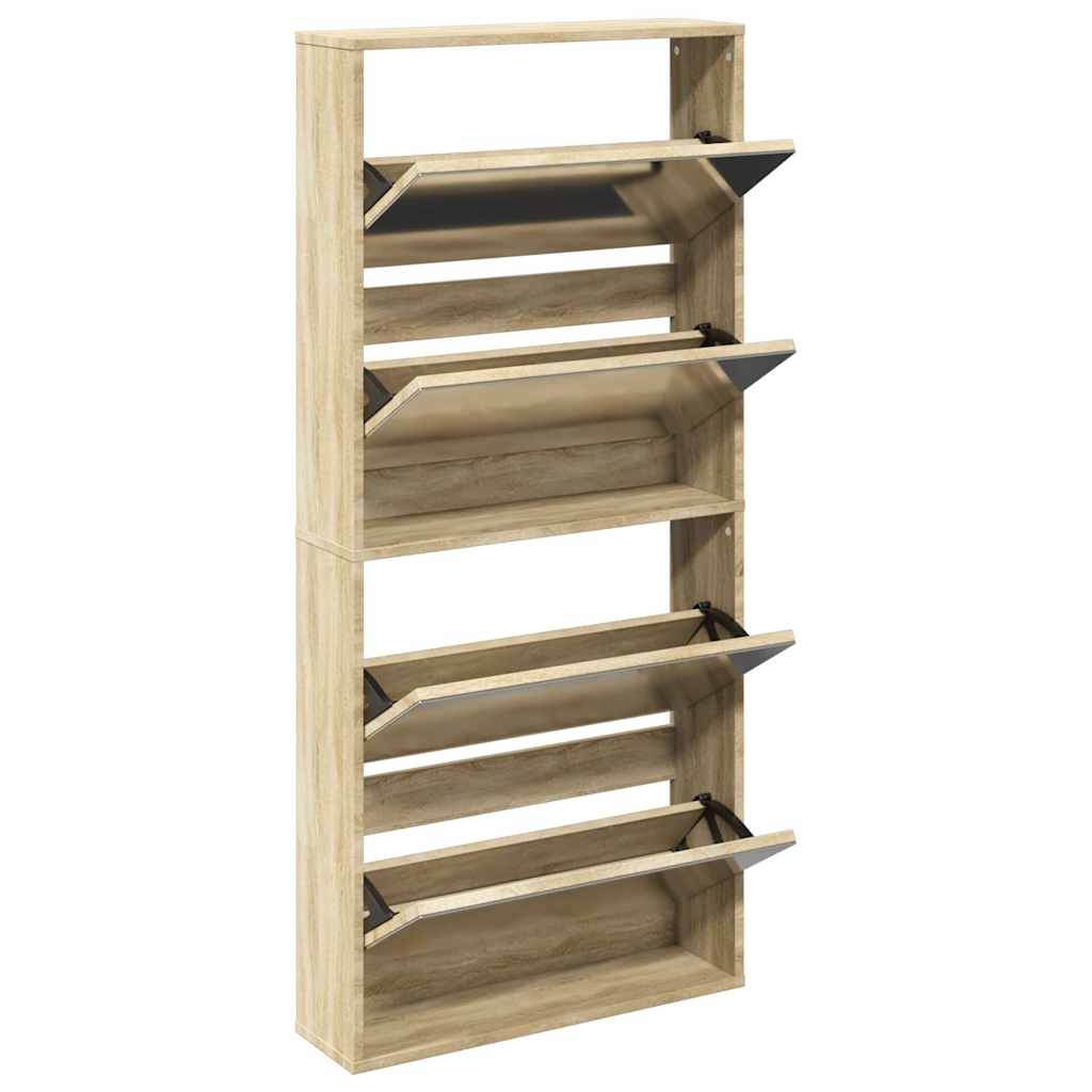 Armadio da scarpe Vidaxl con 4 specchi 63x17x134 cm quercia