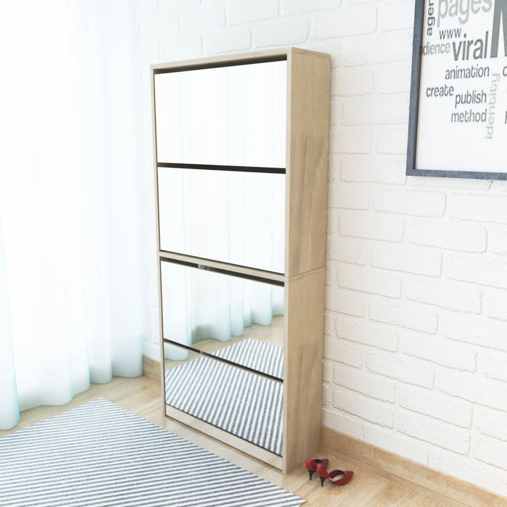 Gabinete de zapatos Vidaxl con 4 espejos 63x17x134 cm de roble