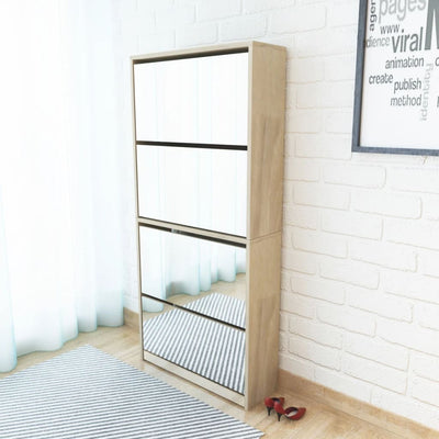 Gabinete de zapatos Vidaxl con 4 espejos 63x17x134 cm de roble