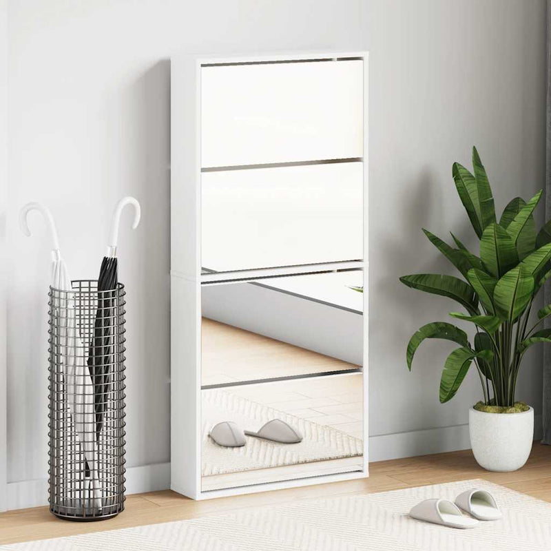 Gabinete de zapatos Vidaxl con 4 espejos 63x17x134 cm blanco