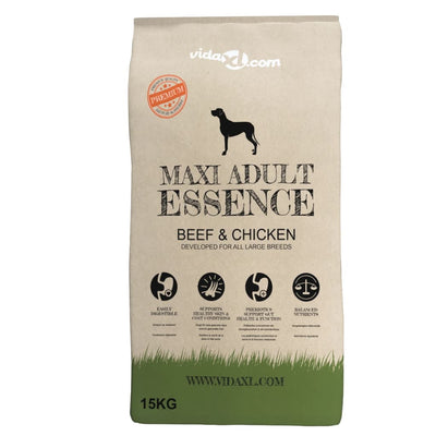 Vidaxl Premium Dog Food Dry Maxi Essence Essence Beef Chicken 15 kg