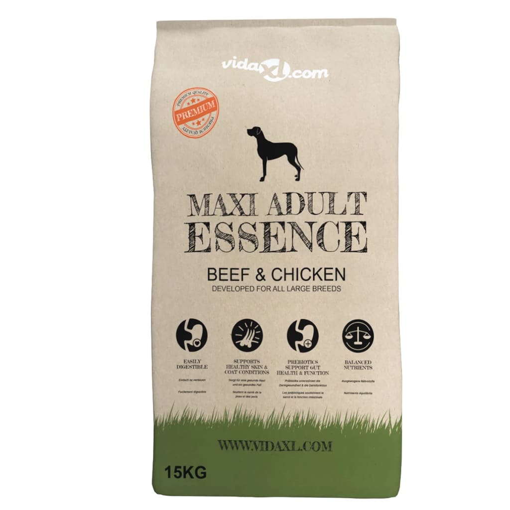 Vidaxl Premium Dog Food Dry Maxi Essence Essence Beef Chickg 15kg