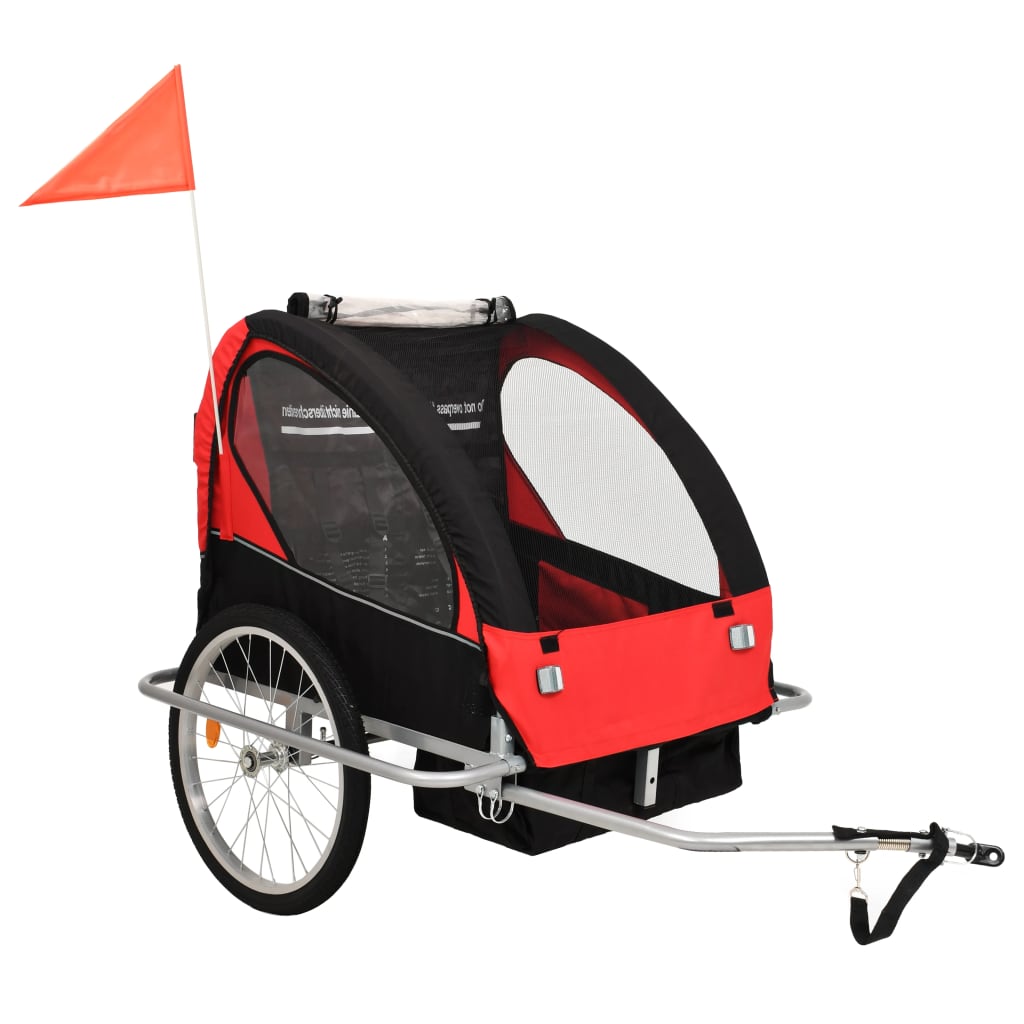 Trailer de bicicleta Vidaxl y PRAM 2-en-1 negro y rojo